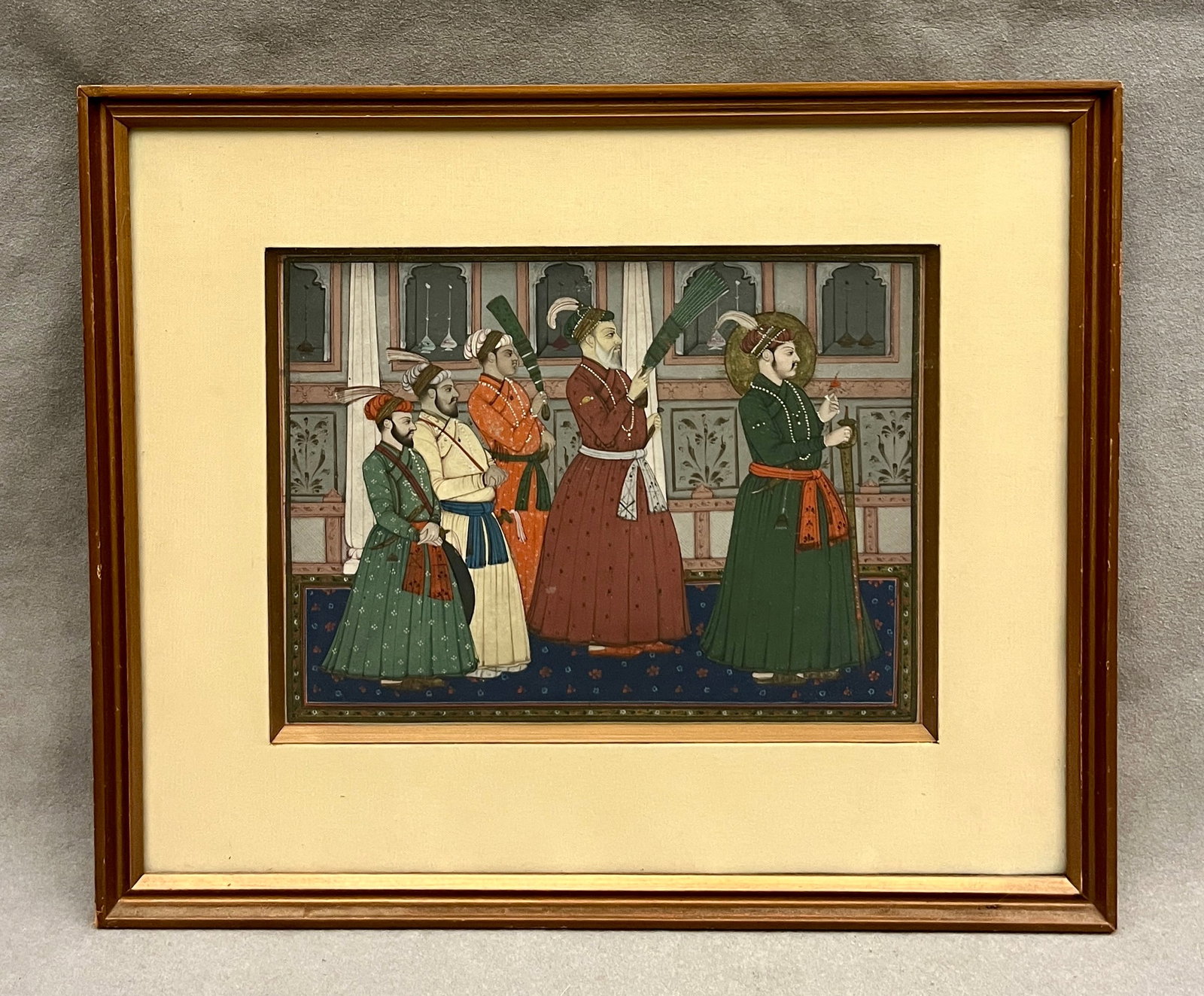 ROYAL PROCESSION OF A PRINCE AND ATTENDANTS 18th / 19th century - .: ROYAL PROCESSION OF A PRINCE AND ATTENDANTS 18th / 19th century Executed in the courtly Mughal or provincial Indian miniature style, this painting depicts a nobleman or royal figure holding a flower s