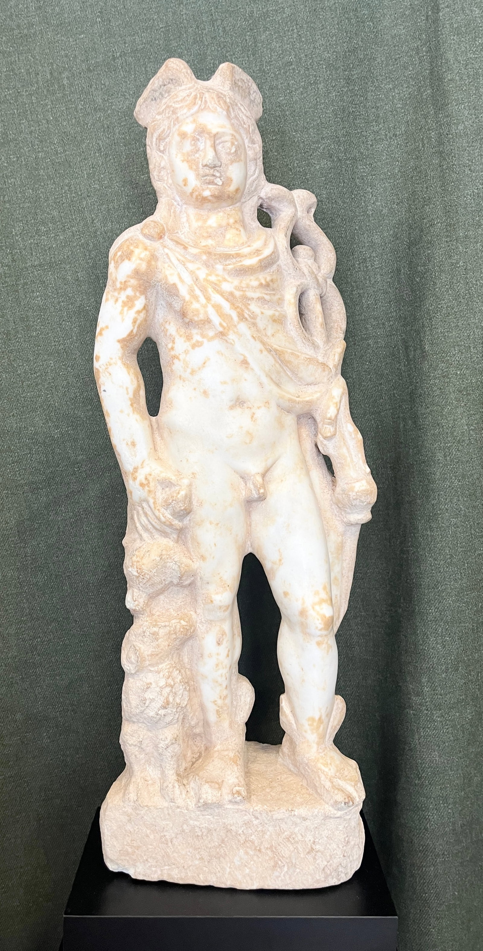 ROMAN MARBLE STATUETTE OF MERCURY WITH CADUCEUS AND RAM circa 1st?2nd Century A.D. - Height (1 of 14)