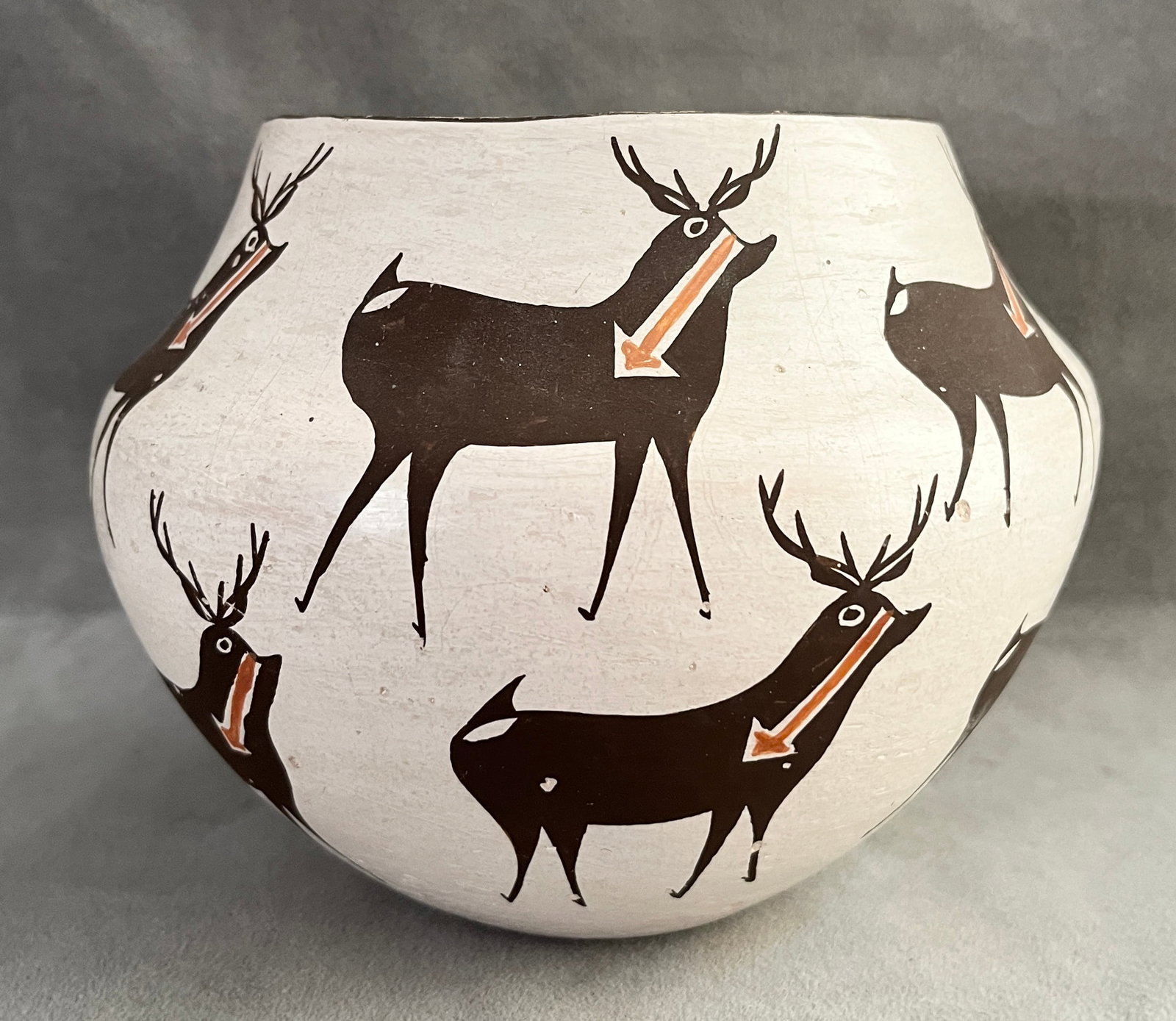 ACOMA POLYCHROME POTTERY JAR WITH DEER-WITH-HEARTLINE MOTIF BY MARIE Z. CHINO - height (approx.): (1 of 6)