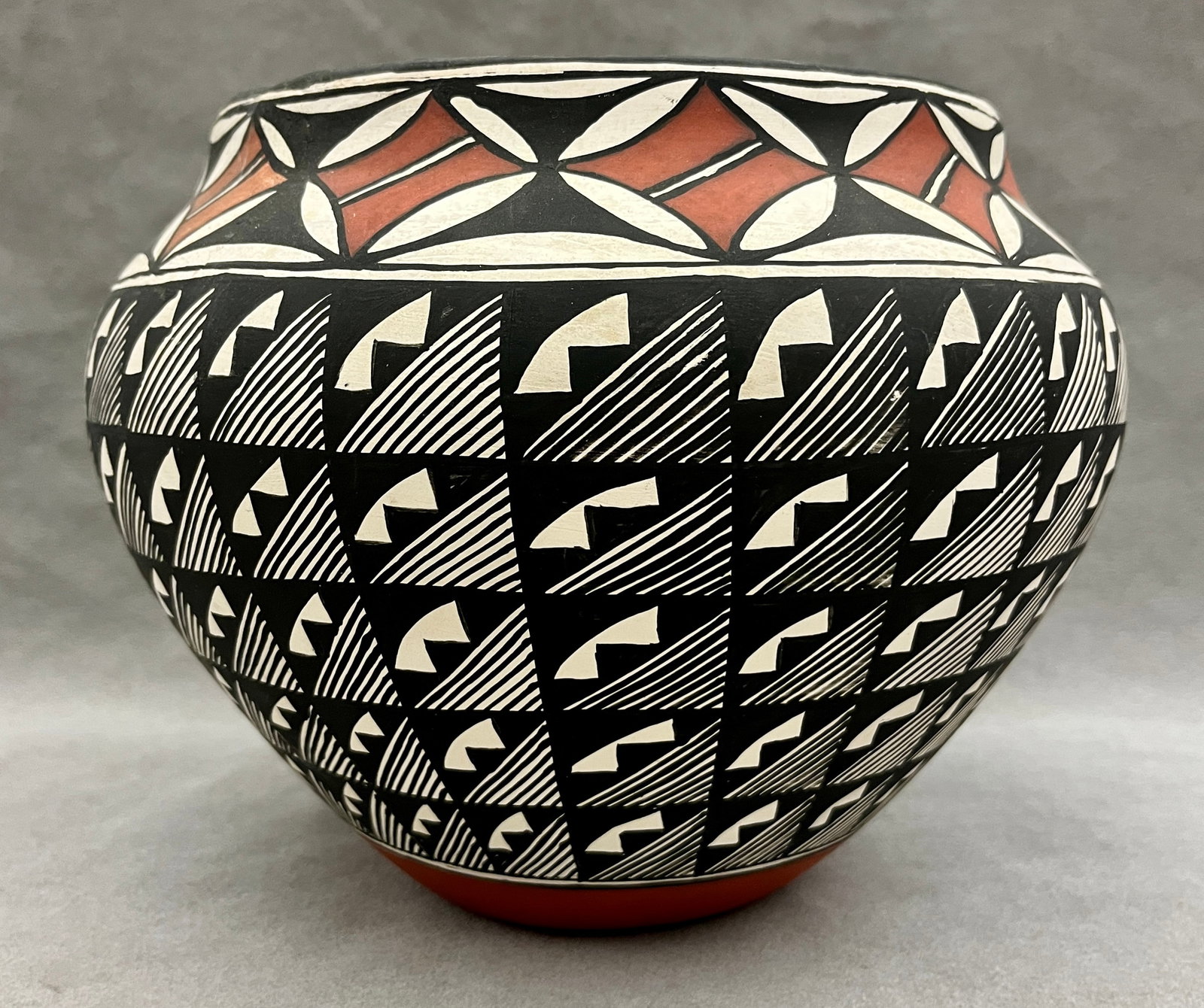 LOIS SEYMOUR SIGNED ACOMA POTTERY: A HAND-PAINTED FINE-LINE BOWL - Height (approx.): 7 inches. (1 of 5)