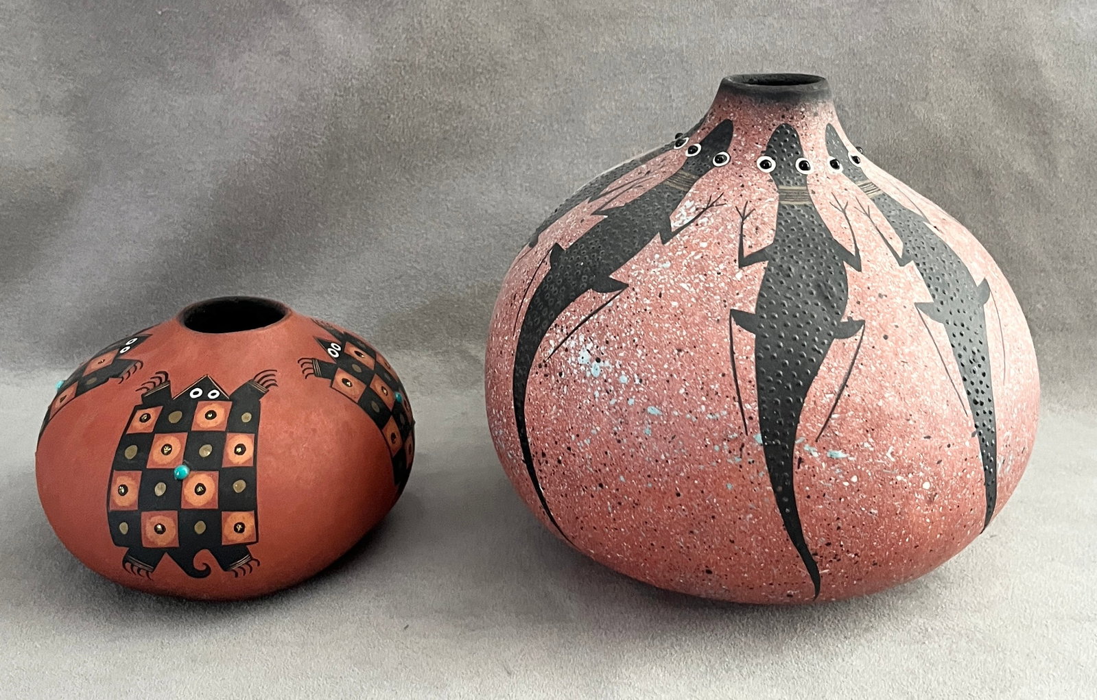 ROBERT RIVERA (Native American, born 1944). TWO SOUTHWESTERN POLYCHROME VESSELS "TURTLES" AND (1 of 12)