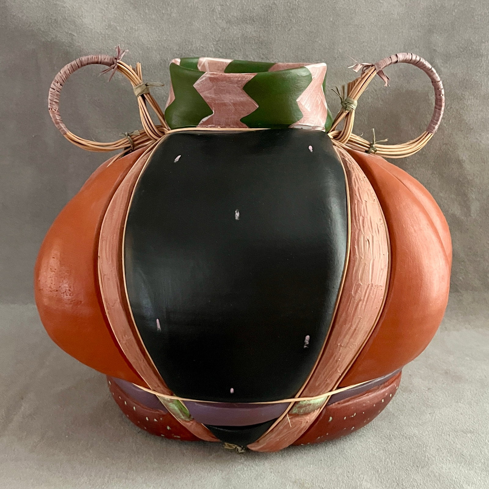 STEVE SHREPFERMAN (American, born circa 1954). STUDIO POTTERY VESSEL WITH WOVEN RATTAN BINDING AND (1 of 12)