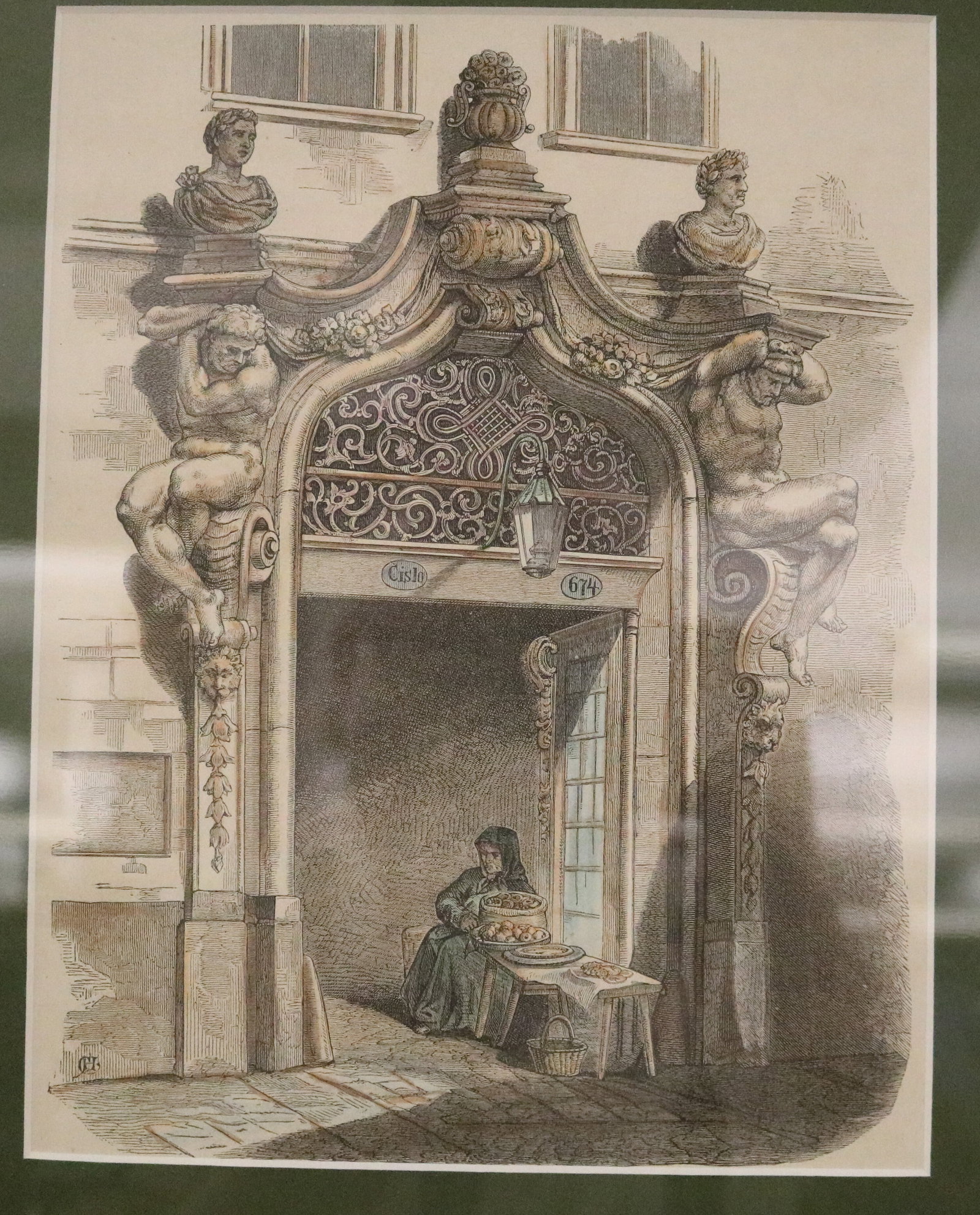 PAIR OF HAND-COLORED FRAMED ENGRAVINGS: EUROPEAN CITY VIEWS 19th century - Sight (as matted): 10 x: PAIR OF HAND-COLORED FRAMED ENGRAVINGS: EUROPEAN CITY VIEWS 19th century Pair of hand-colored wood engravings depicting European architectural and street scenes. The first illustrates an elaborate tie