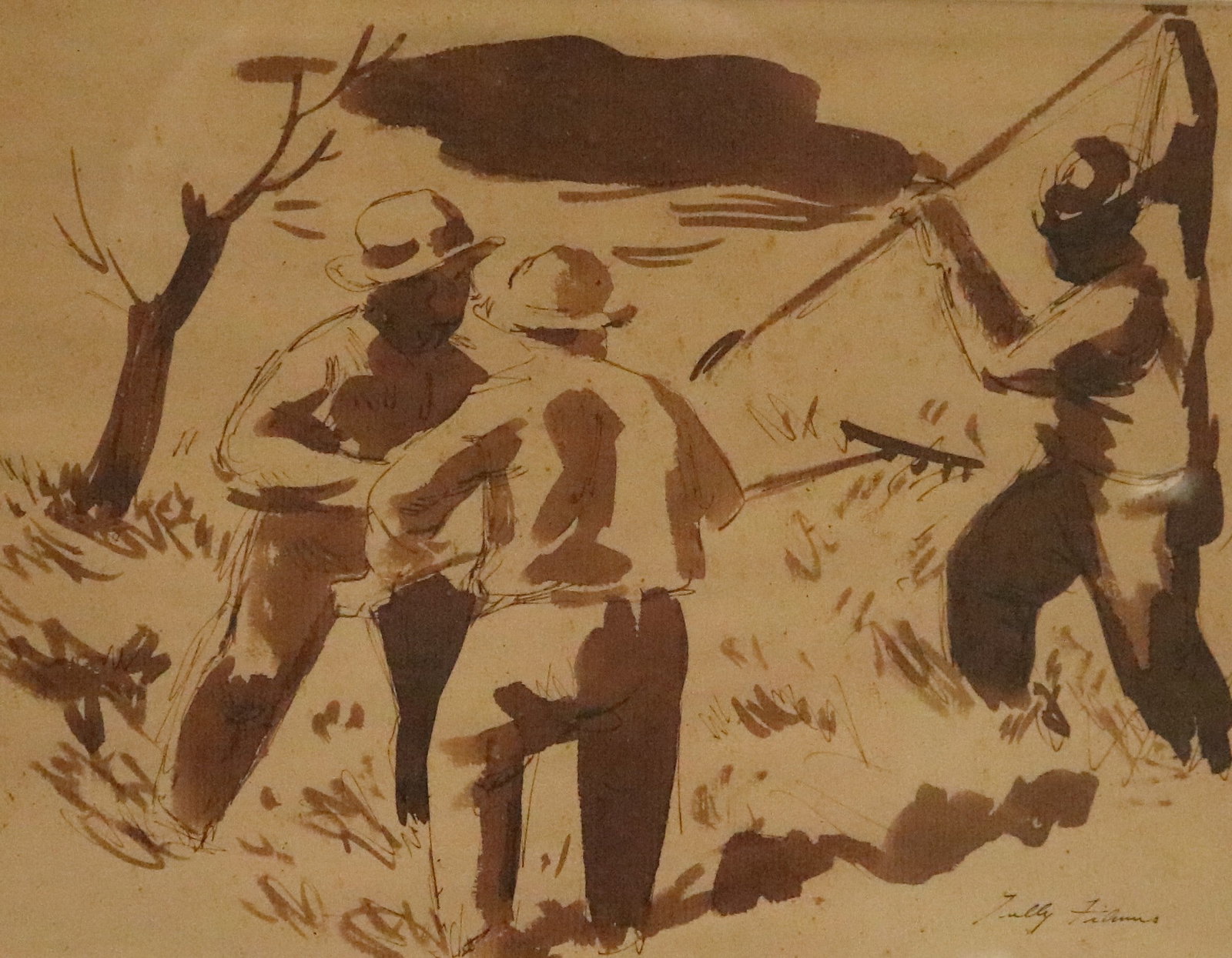 TULLY FILMUS (American, 1903-1998). Figures in a Field, Ink Wash, Sight (as matted): 11 x 15.5 (1 of 7)