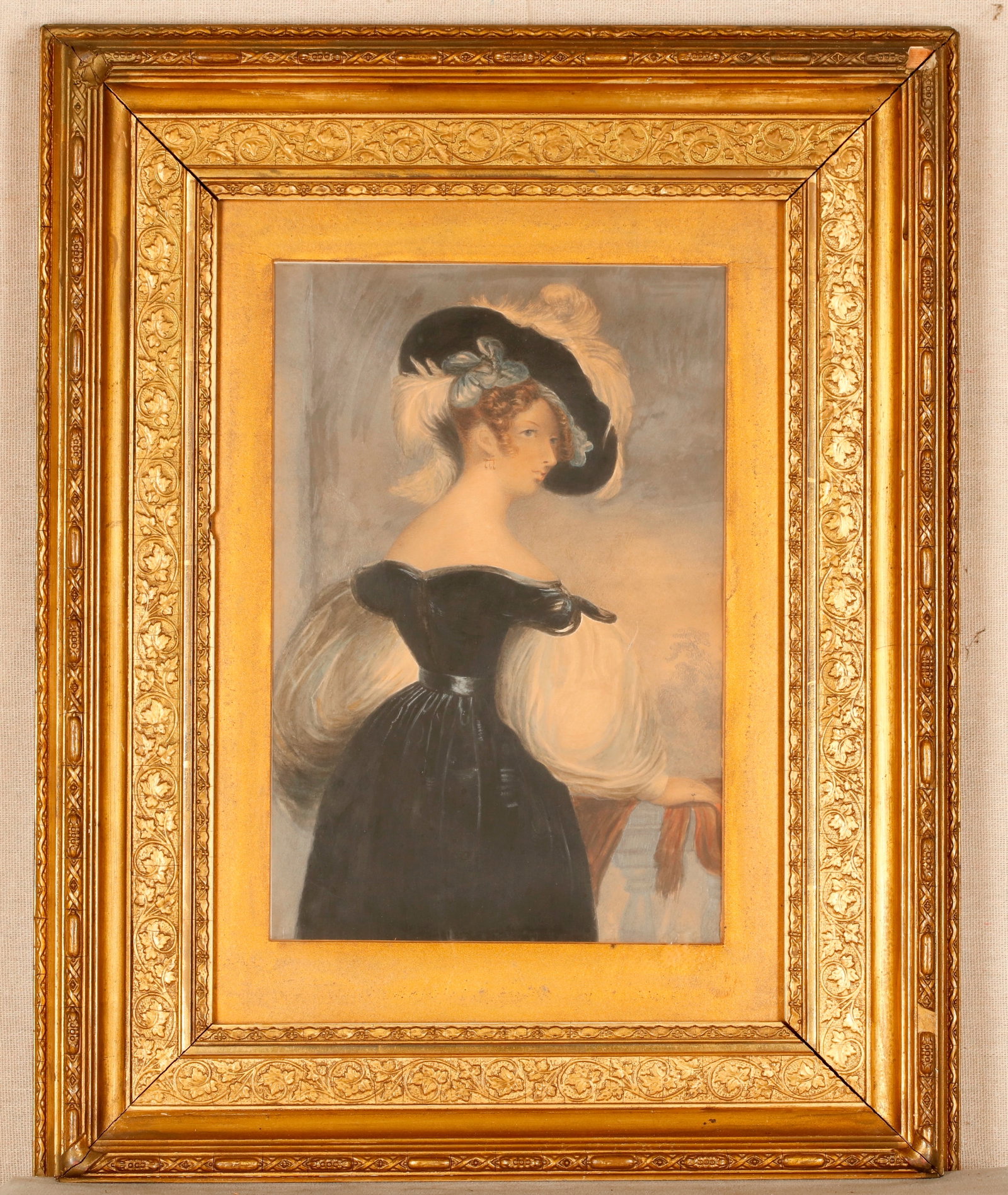 HENRI DECAISNE (AFTER) (Belgian, 19th century). The Reverie, lithograph: HENRI DECAISNE (AFTER) Belgian, 19th century The Reverie lithograph Framed 19th-century portrait of a woman in a black dress and white feathered hat. Framed. Not examined out of frame.