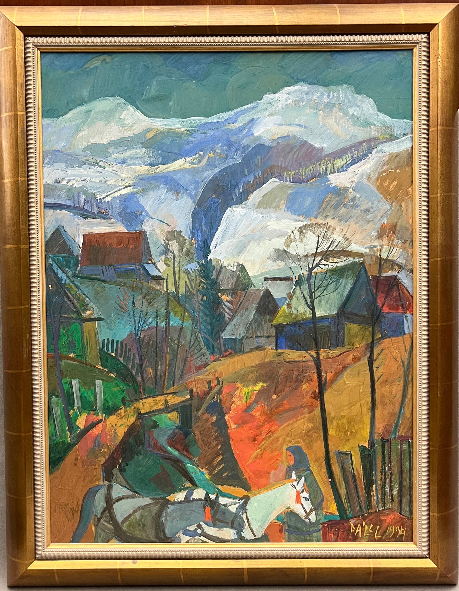 PALL LAJOS (Romanian, 1938 - 2012). Mountain Villa Scene with Figures and Horses, 1994, Oil on (1 of 6)