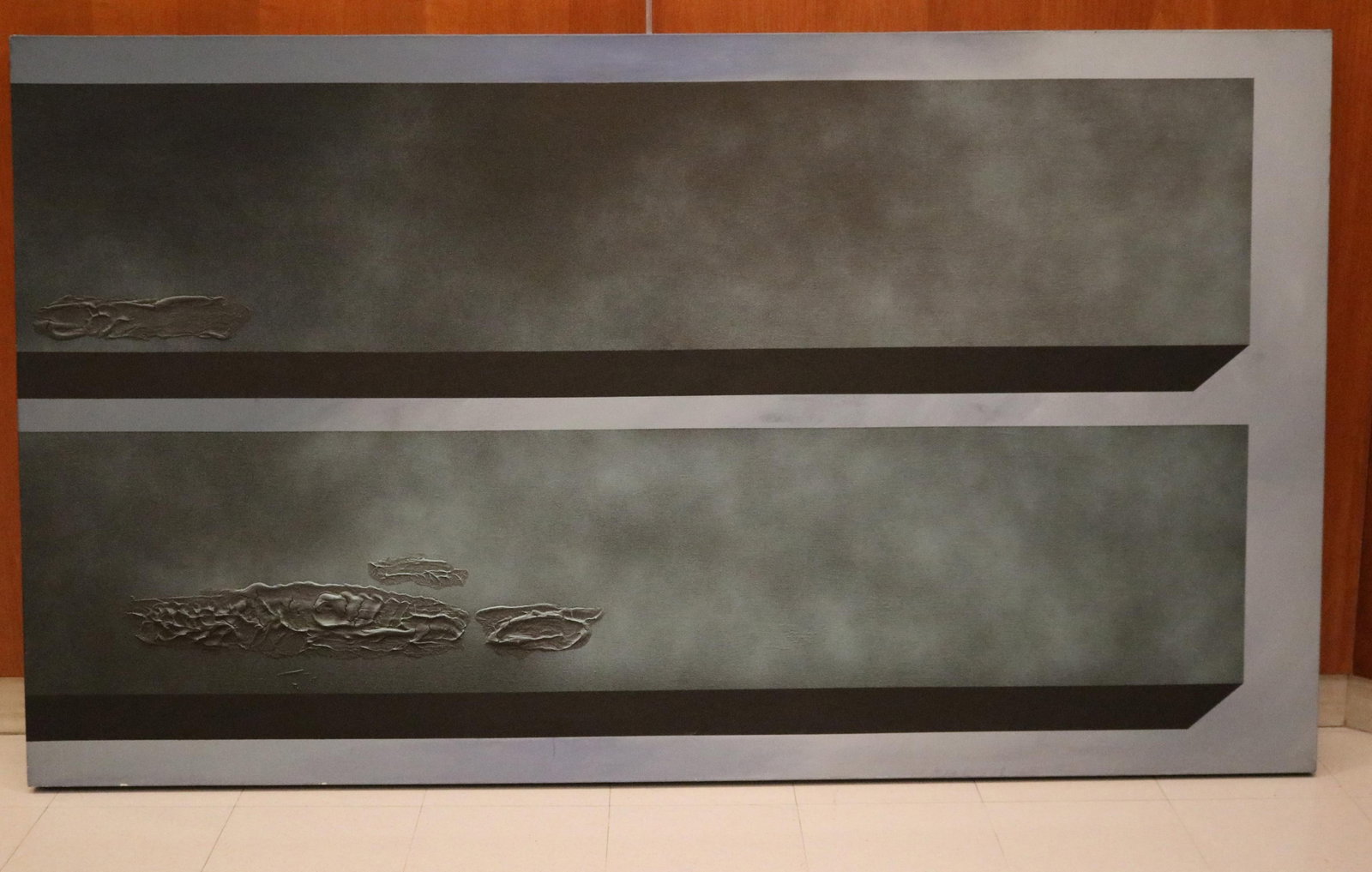 HERB JACKSON (American (active North Carolina), b. 1945). ARGO: BEAM SERIES I, 1971, 48 in. x 84 in.: HERB JACKSON American (active North Carolina), b. 1945 ARGO: BEAM SERIES I, 1971 Signed and dated on reverse with exhibition label. Oil and acrylic on canvas. Abstract primarily in palette of blues. E