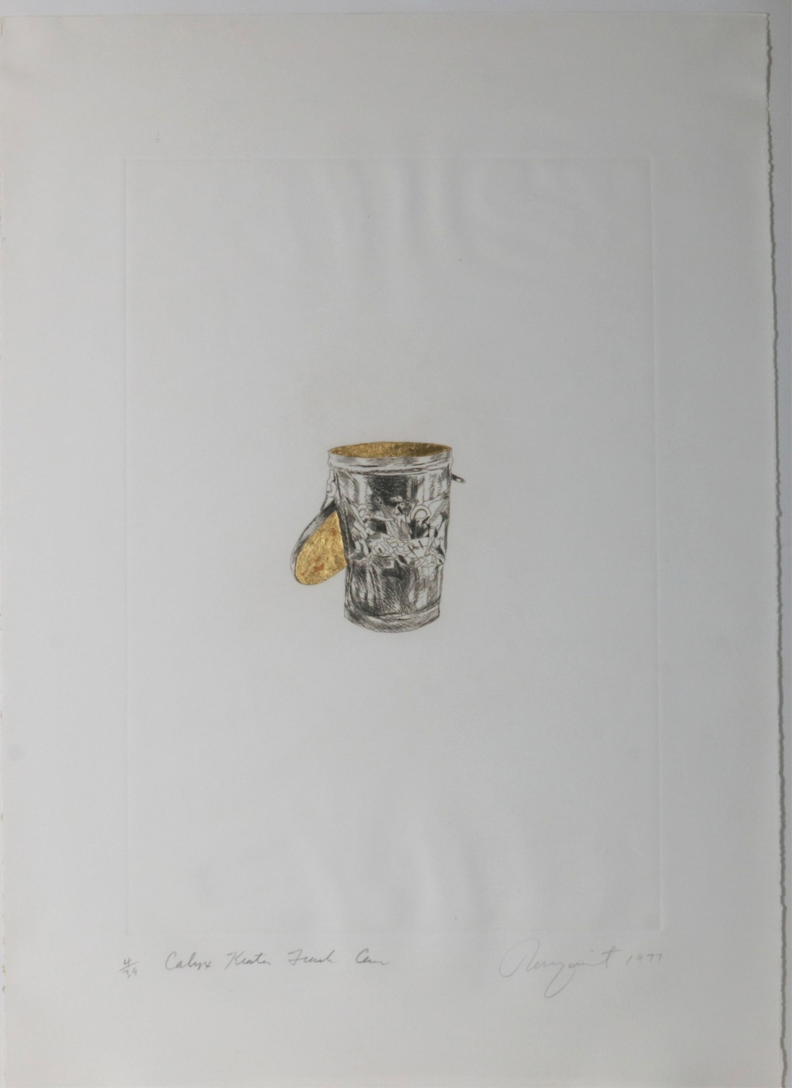 JAMES ROSENQUIST (American, 1933-2017). Calyx Krater Trash Can, 1977, Etching with applied gold leaf (1 of 12)