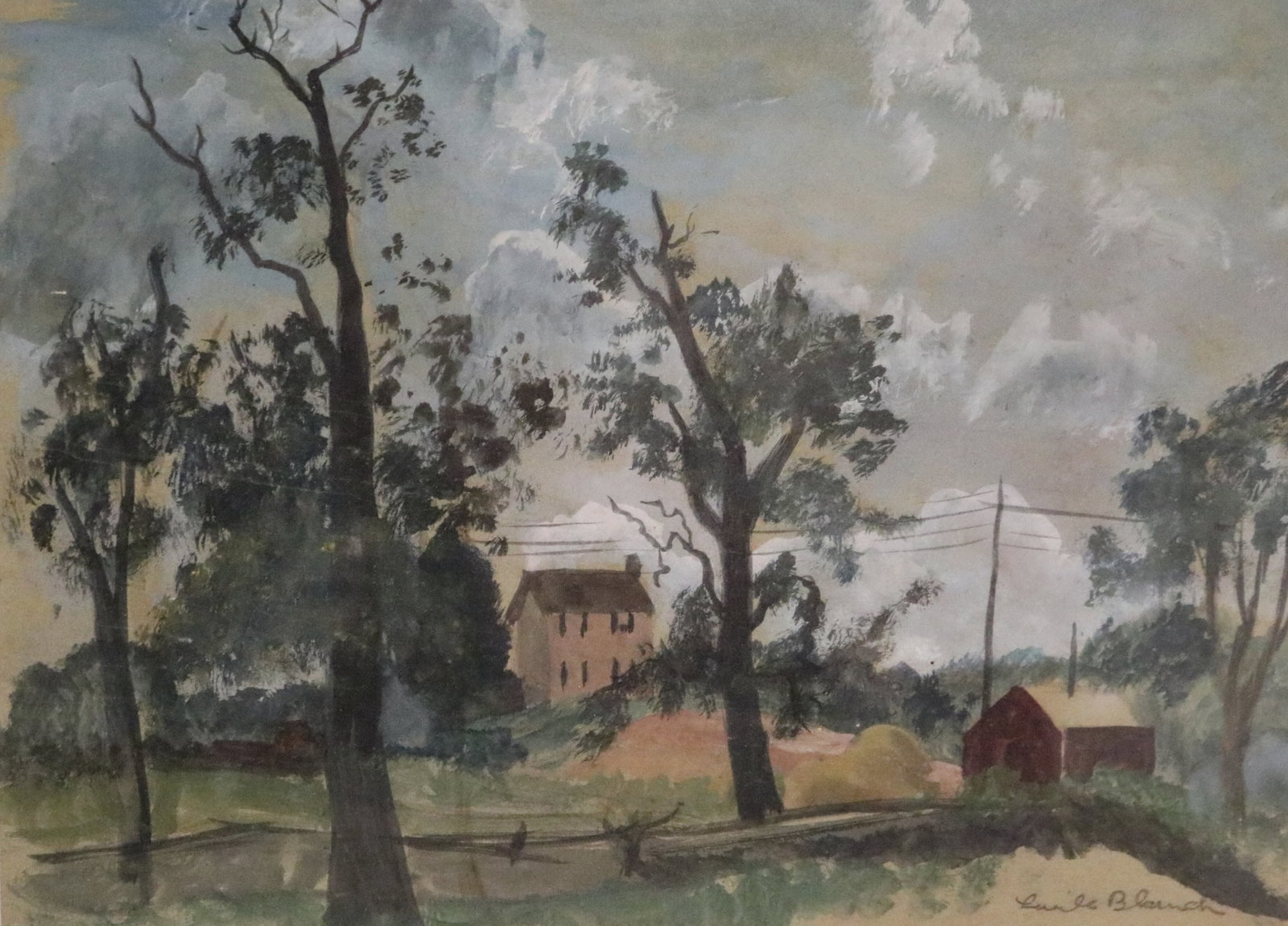 LUCILE BLANCH (American, 1895 - 1981). Farmhouse through the Trees, Watercolor on paper, Sight (as (1 of 8)