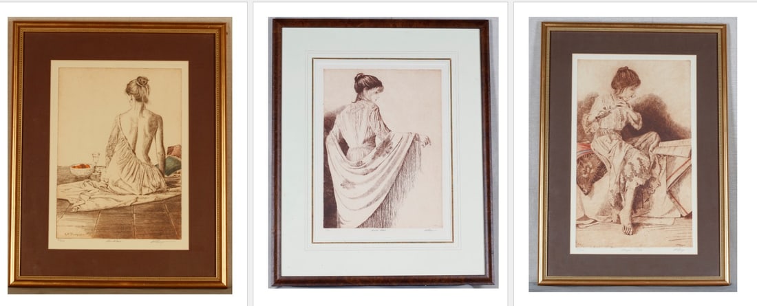 MARK (1949) THOMPSON (American / Colorado, born 1949). Three Limited Edition Sepia-Toned Etchings,: MARK (1949) THOMPSON American / Colorado, born 1949 Three Limited Edition Sepia-Toned Etchings Etchings A group of three sepia-toned etchings by S.M. Thompson, each pencil-signed by the artist and num