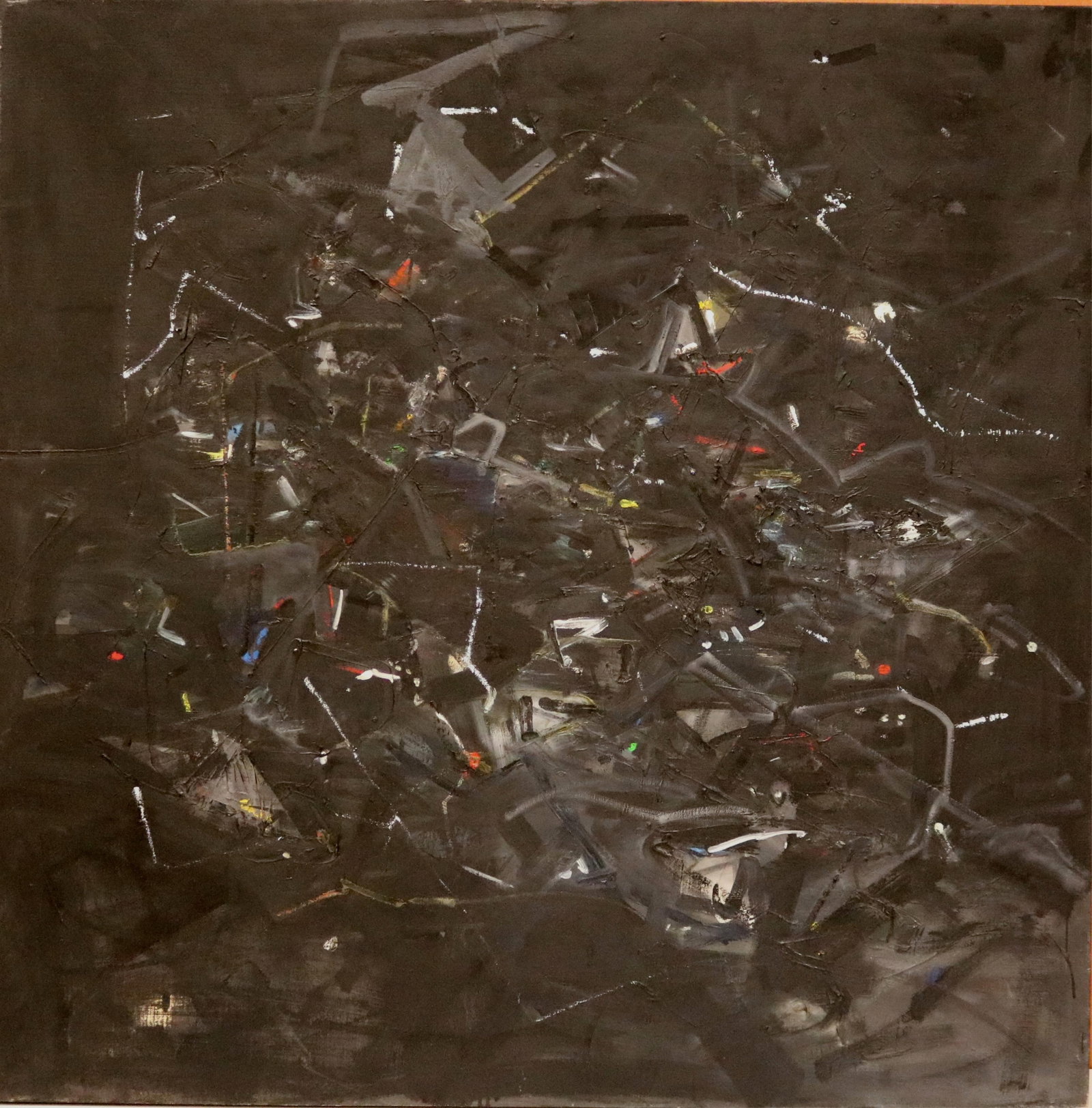 MICHAEL GROSS (American, 1944?2024). Vision in Black #14, December 2007, Oil on canvas., DIMENSIONS:: MICHAEL GROSS American, 1944?2024 Vision in Black #14, December 2007 Oil on canvas. Verso titled, signed, and dated. Unframed. DIMENSIONS: Artwork: 36 x 36 inches ARTIST PROFILE: Michael B