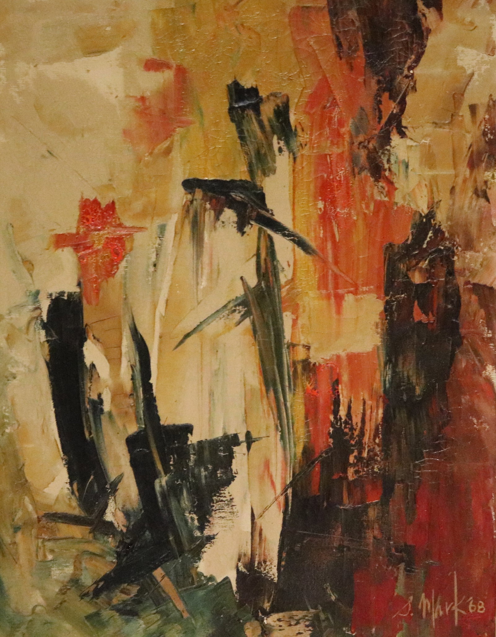 AMERICAN SCHOOL (Mid-20th century). Abstract Composition in Ochre and Crimson, 1968, Oil on canvas., (1 of 10)
