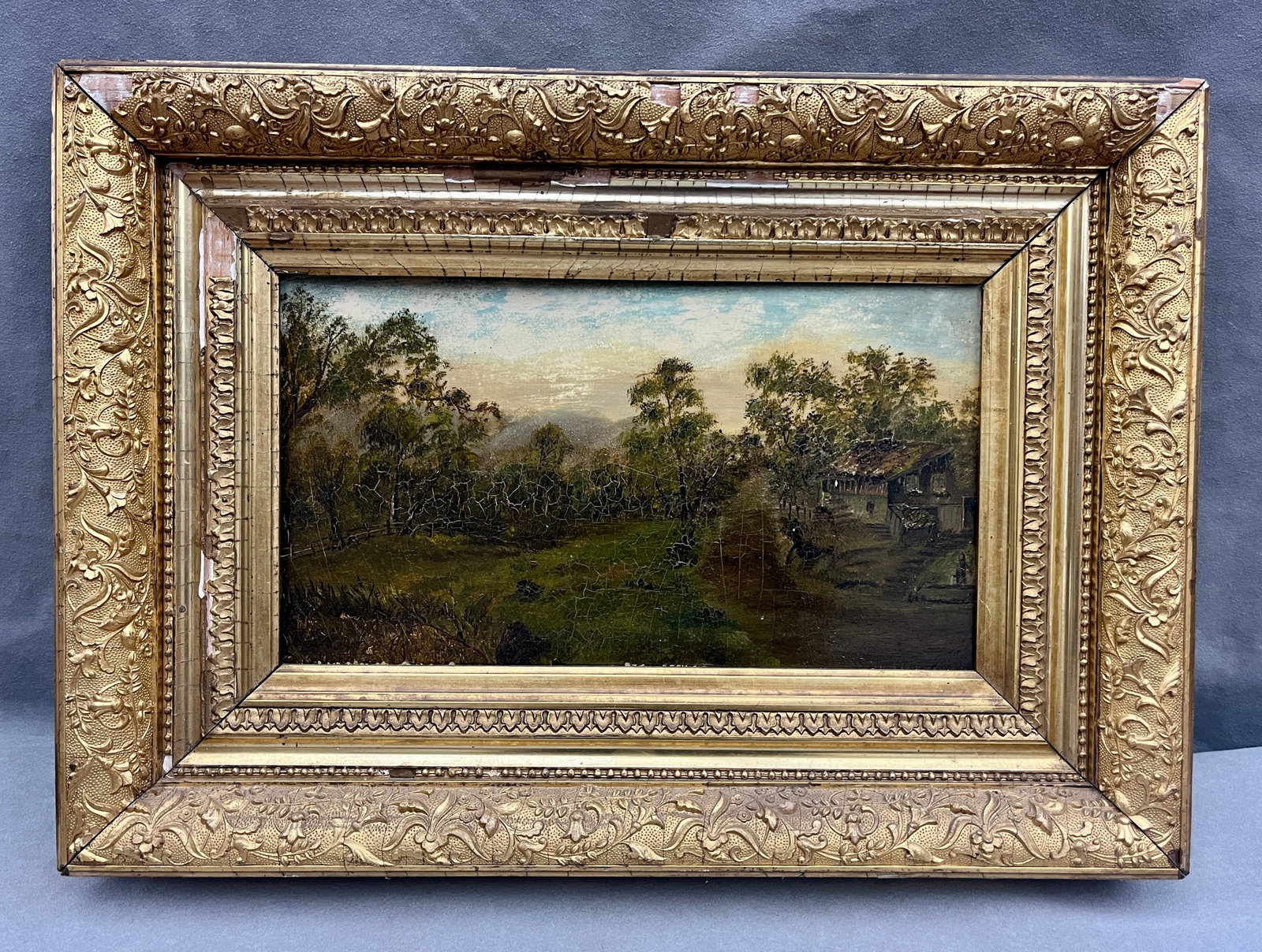 AMERICAN SCHOOL (late 19th century). Rustic Pastoral Landscape with Cottage, Oil on canvas (1 of 13)