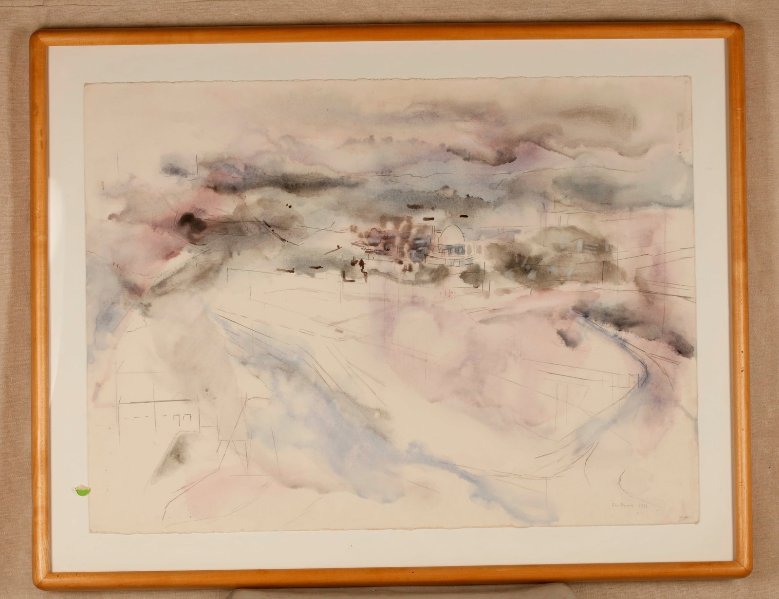EVE MENES (Belgian-born Israeli / American, 20th century). Village Landscape in Mist, 1986, (1 of 2)