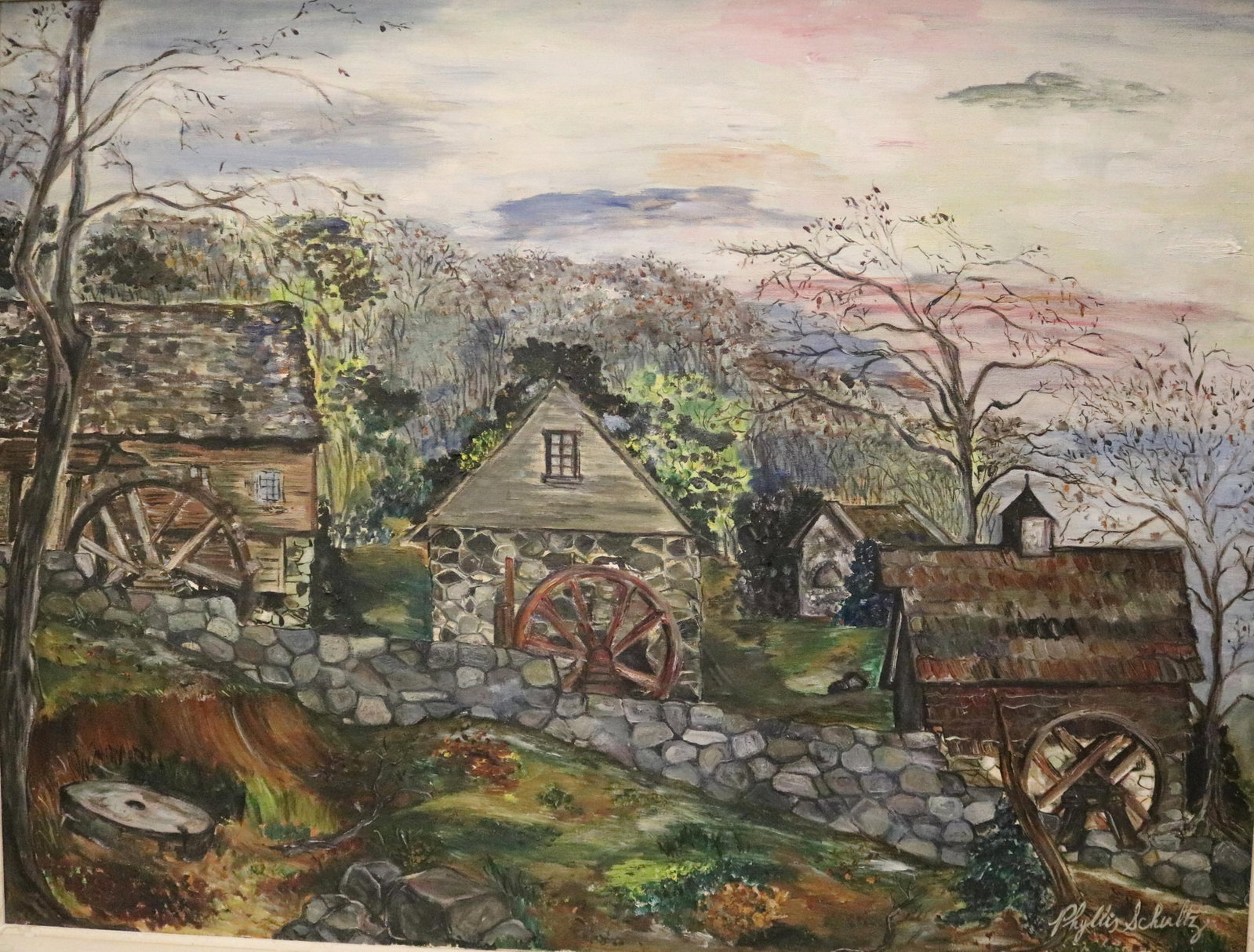 PHYLLIS SCHULTZ (American, 20th century). DuPont Powder Mill #6, Wilmington, Delaware, on canvas, 30 (1 of 3)