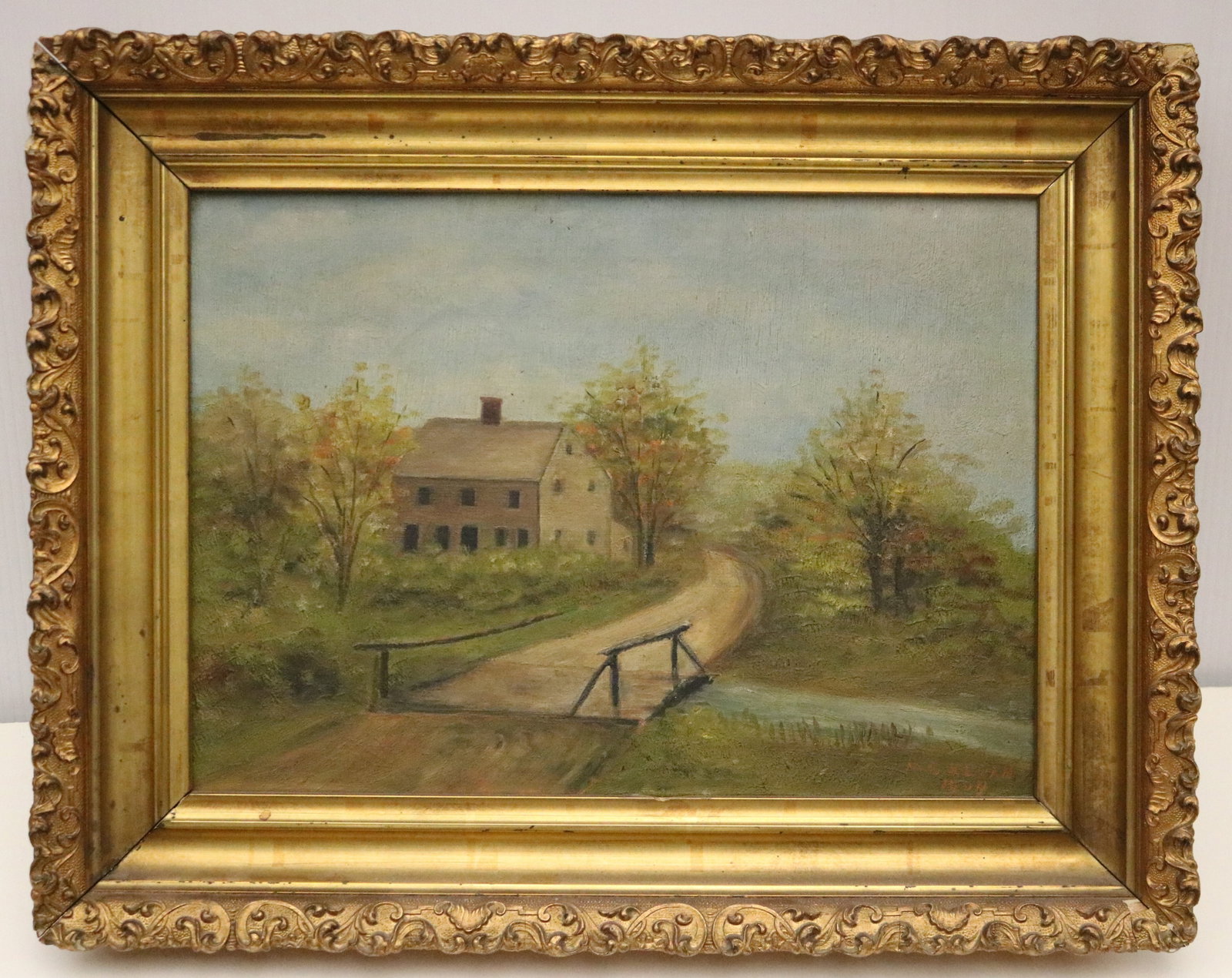 AMERICAN SCHOOL (20th century). Landscape with Wooden Bridge and House, 1904, Oil on canvas (1 of 8)