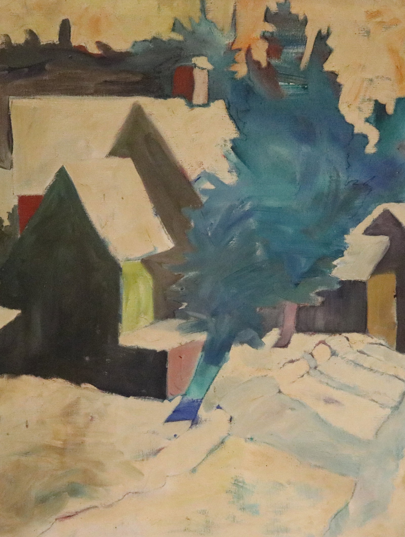 AMERICAN SCHOOL (Mid-20th century). Village Houses Under Snow, Oil on canvas, 30 x 24 inches; frame: (1 of 3)