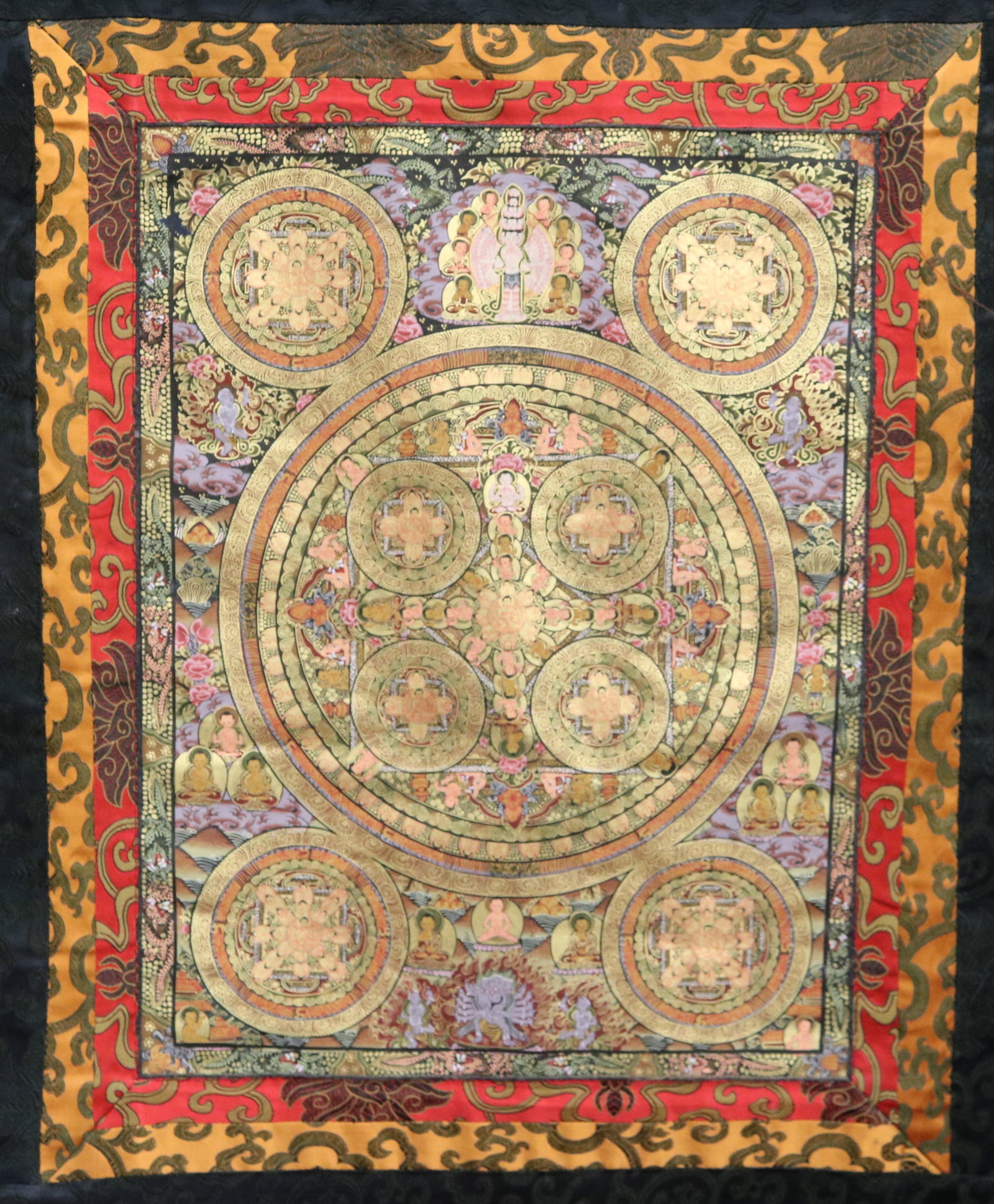TIBETAN THANGKA WITH SILK BACKING - Overall, 39 in. x 24 in.. (1 of 12)