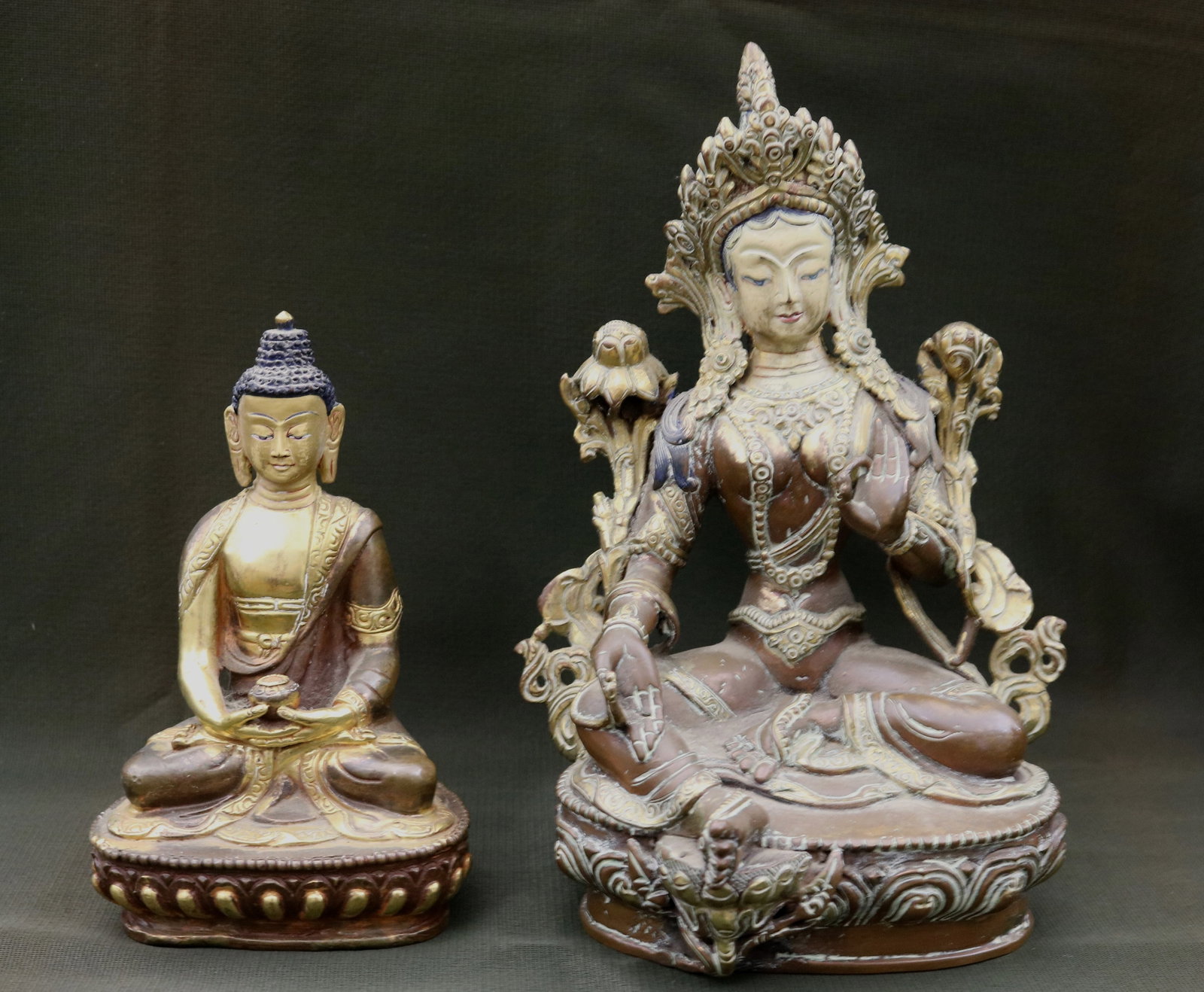 TWO TIBETAN OR NEPALESE STYLE GILT BRONZE DEITY FIGURES - . (1 of 11)