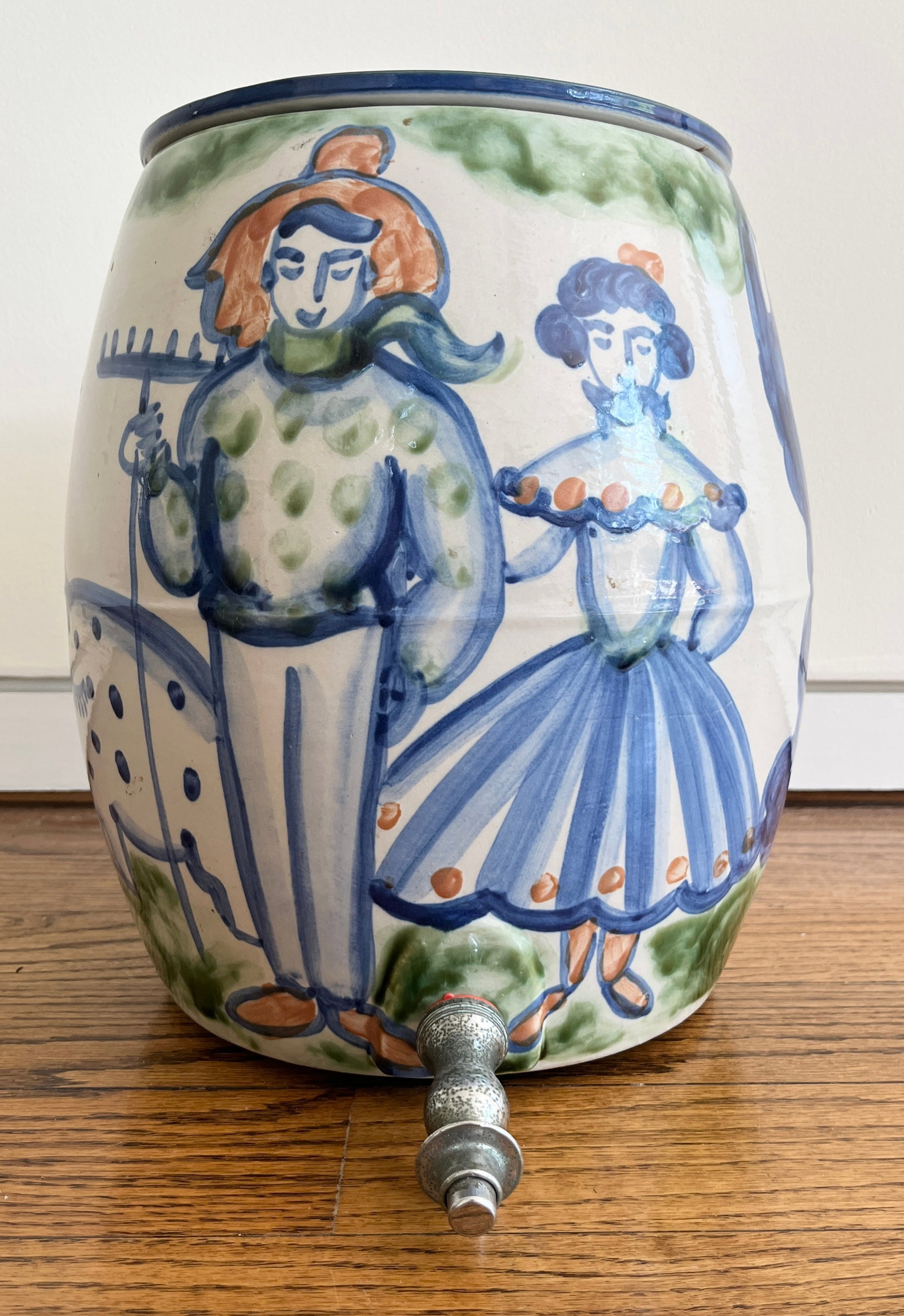 HAND-PAINTED HADLEY BARREL CERAMIC-FORM DRINK DISPENSER WITH LIFT COVER - H: 12 1/2 in.. (1 of 11)