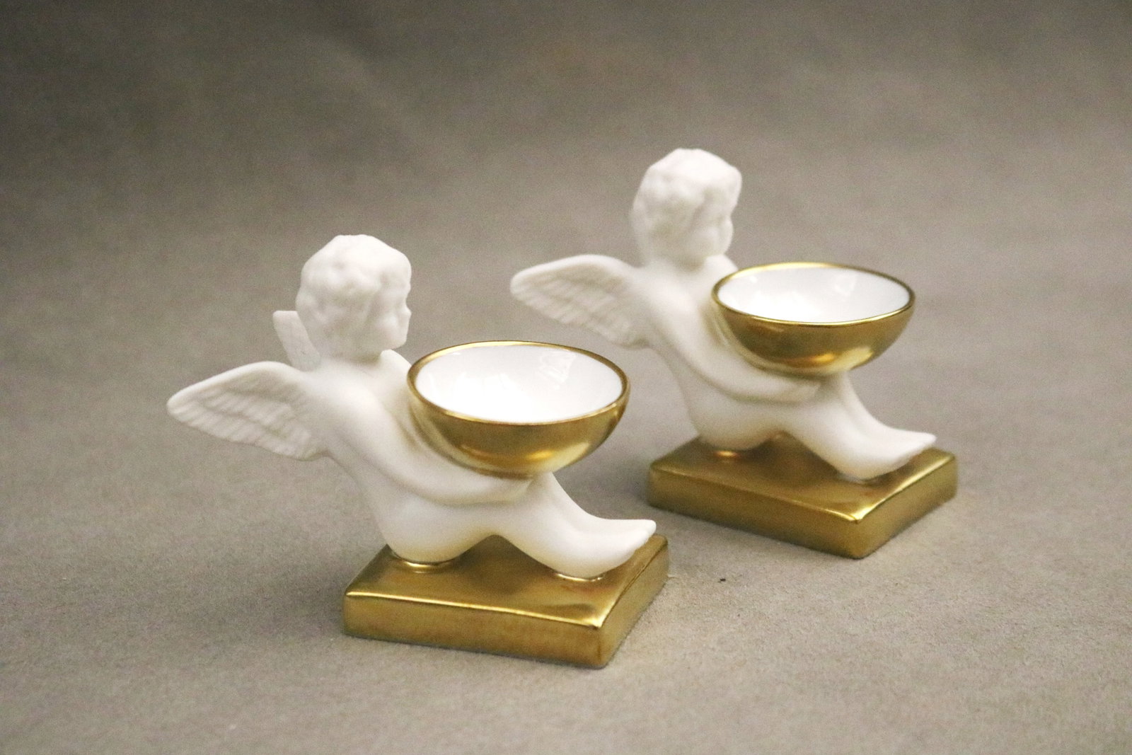 SET TWELVE ROYALE LIMOGES HAND-PAINTED BISQUE PORCELAIN CHERUB-FORM INDIVIDUAL SALTS - H: 2 1/4 in.. (1 of 6)