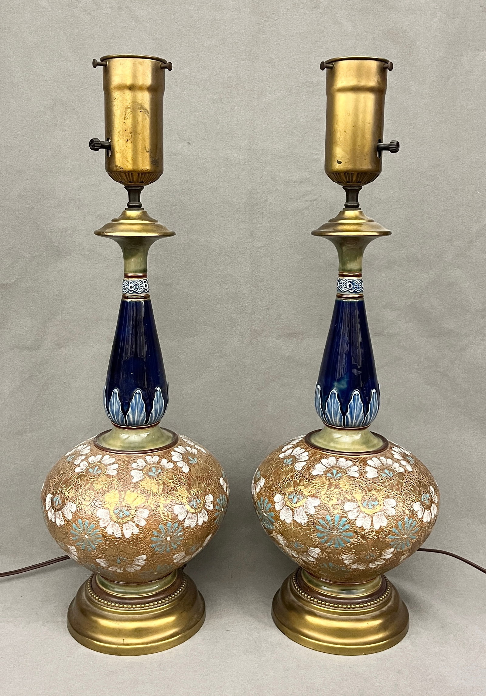 PAIR OF ROYAL DOULTON PORCELAIN "CALABASH" VASES, ELECTRIFIED AS TABLE LAMPS - H: 24 in., overall. (1 of 14)