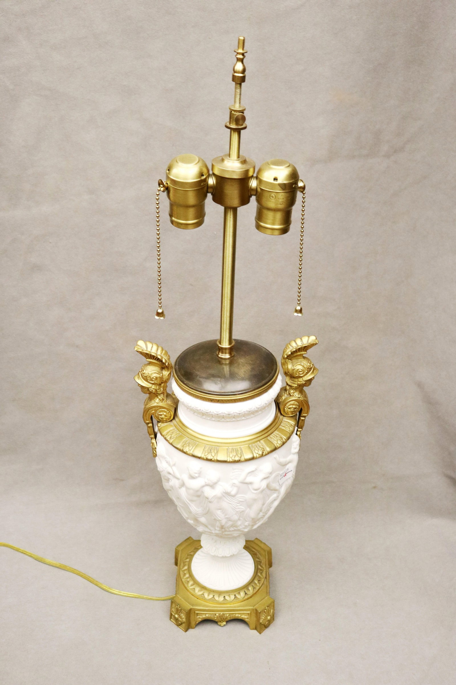 NEOCLASSICAL GILT-BRONZE MOUNTED WHITE BISQUE PORCELAIN URN MOUNTED AS TWO-LIGHT TABLE LAMP - Vase (1 of 8)