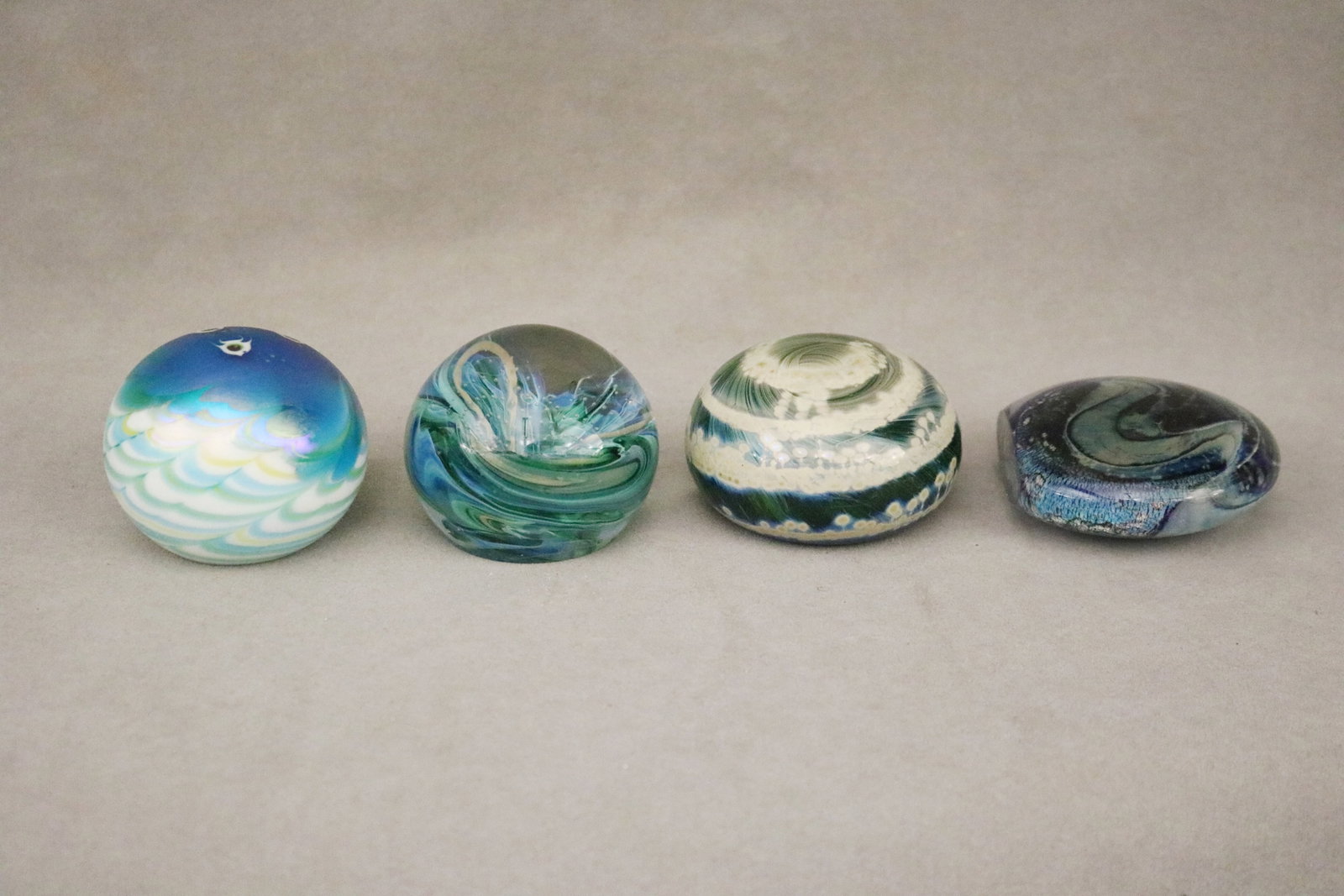 FOUR CONTEMPORARY ART GLASS PAPERWEIGHTS - D: 3 in. - 3 1/2 in.. (1 of 6)