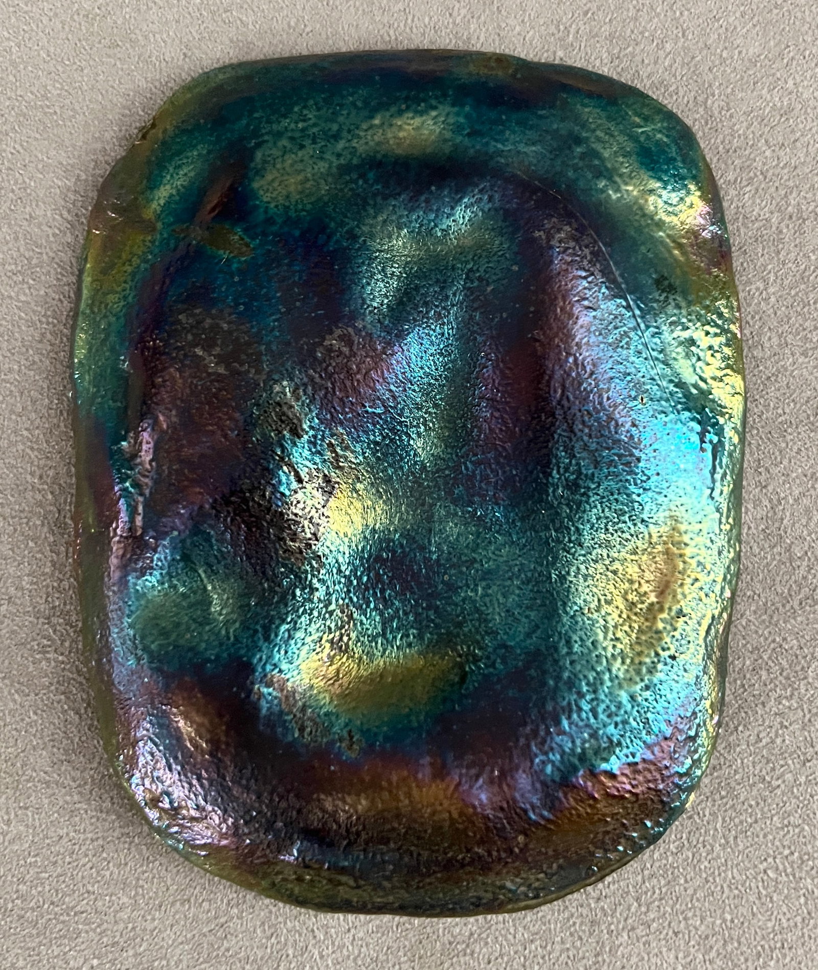 TIFFANY STUDIOS BLUE-GREEN AND GOLD FAVRILE ART GLASS TURTLEBACK TILE - 6 in. x 4 1/2 in.. (1 of 4)