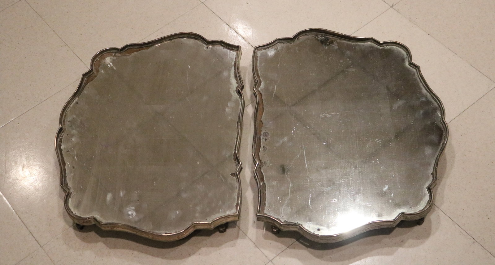 TWO-PART MIRRORED PLATEAU WITH SILVER-PLATED SERPENTINE FRAME late 19th-early 20th century - Each (1 of 13)