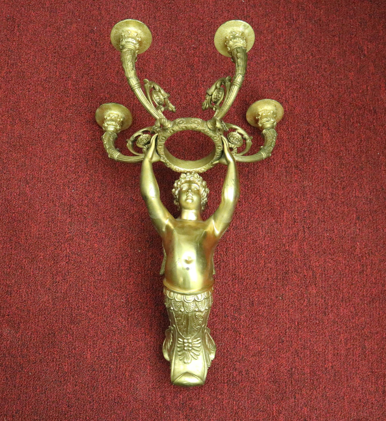 GILT-BRONZE FIGURAL FOUR-LIGHT WALL SCONCE 19th century - H: 22 in.. (1 of 18)