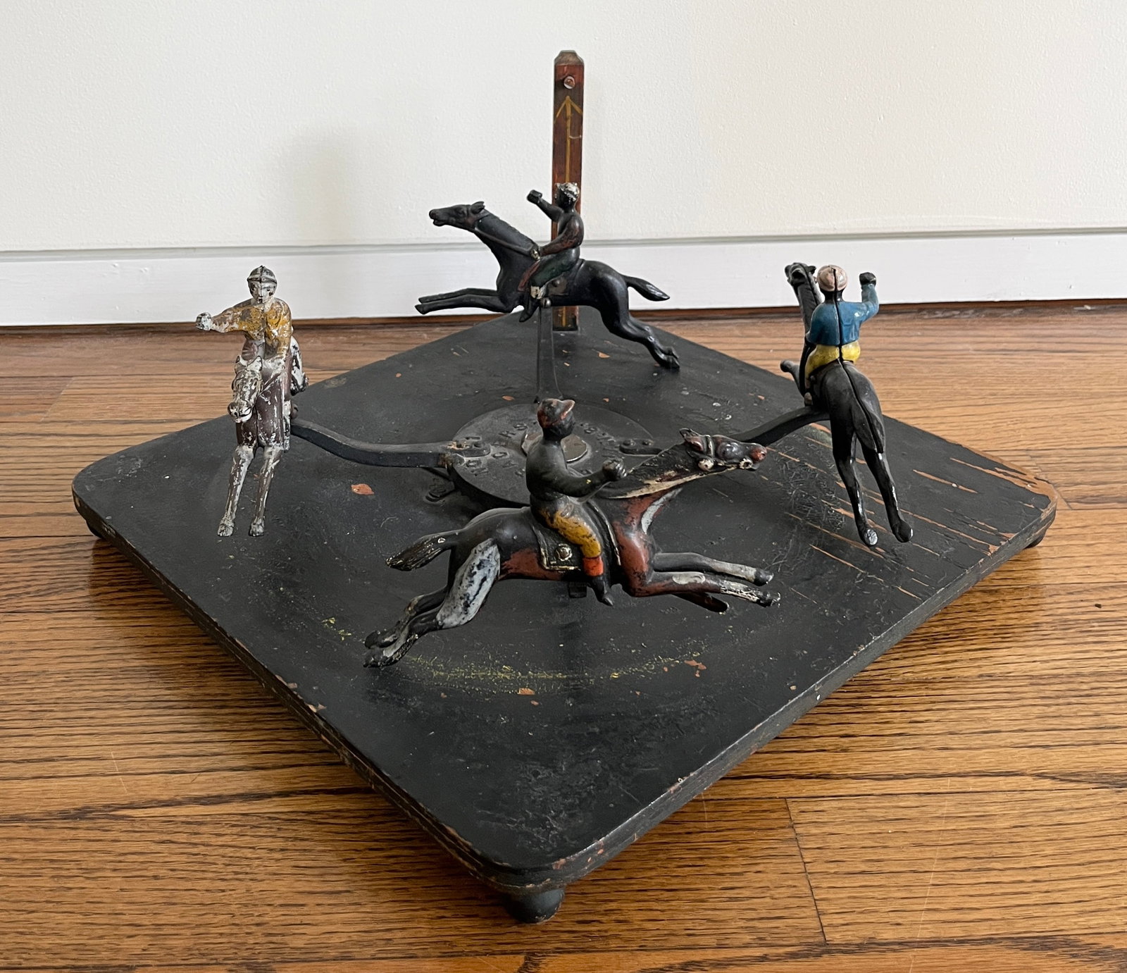 PAINTED IRON TABLE-TOP PARLOUR RACING GAME "NO. 1 RACERS", PATENT DATE 190S - 17 in. square. (1 of 8)
