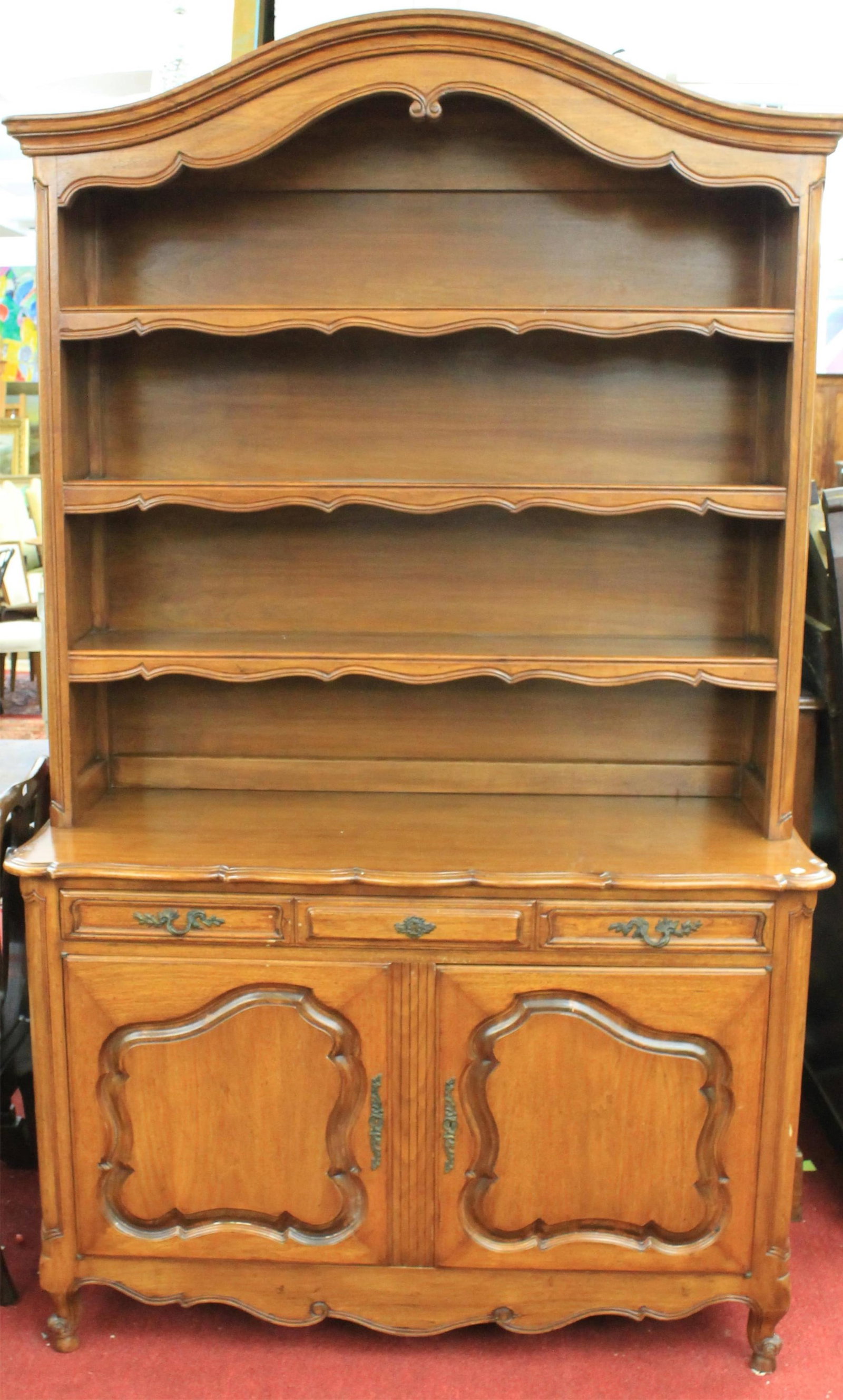 MID-20TH CENTURY LOUIS XV STYLE MAHOGANY BUFFET WITH HUTCH SUPERSTRUCTURE - H: 87". W: 51". D: 22 (1 of 9)
