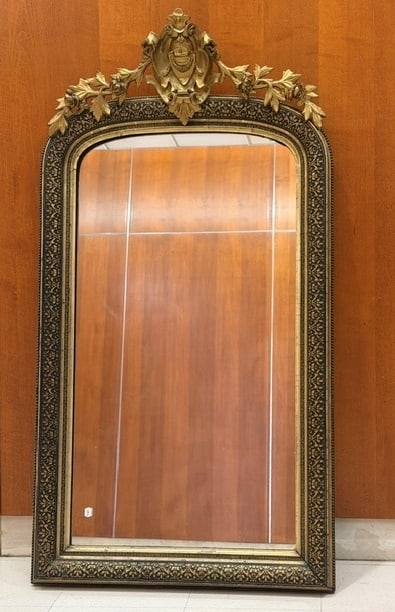 GILT-WOOD DOME-TOP VETICAL RECTANGUALR WALL MIRROR late 19th-early 20th century - H: 54 in. W: 28 (1 of 9)