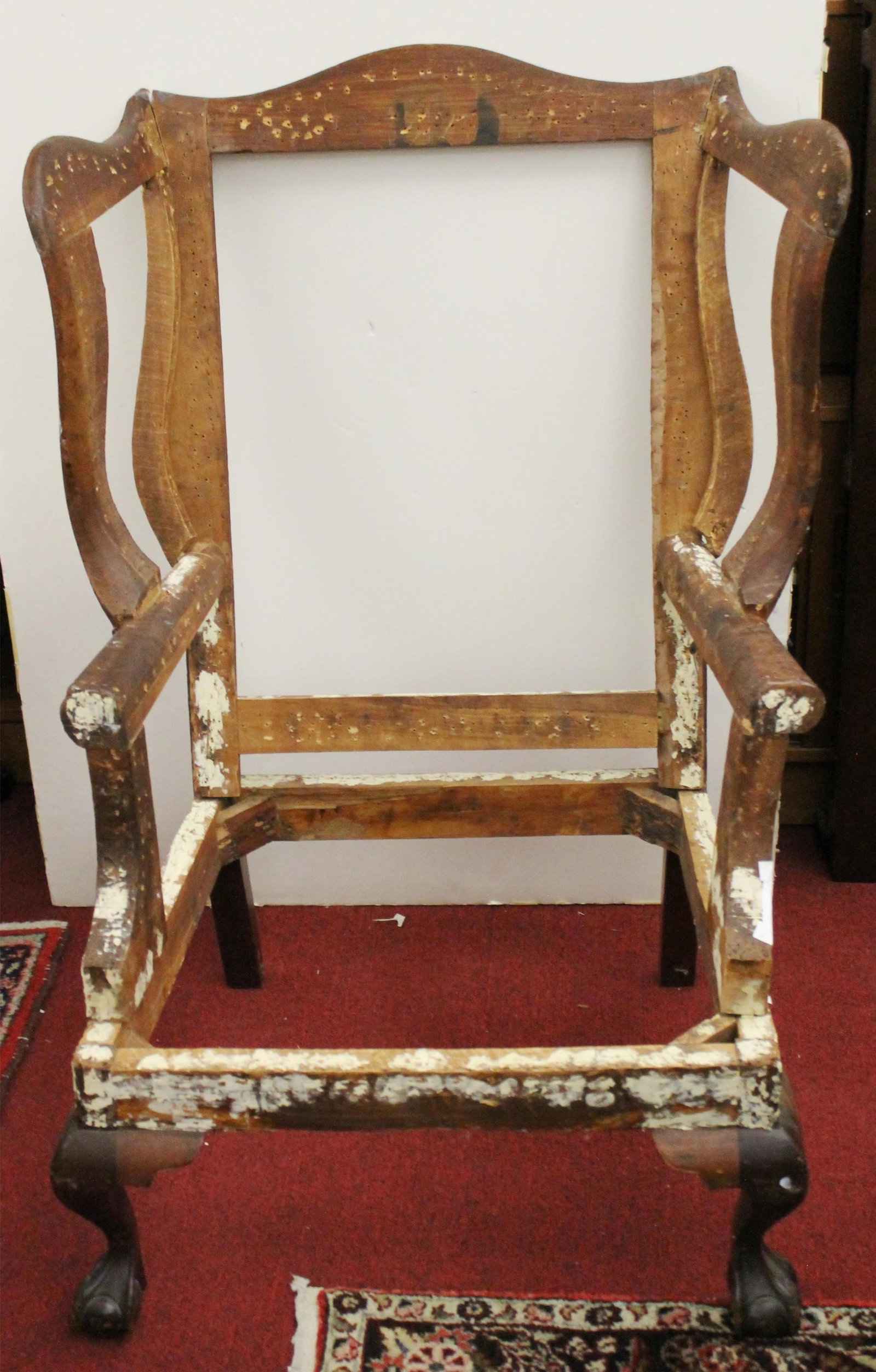 CARVED FRAME FOR AMERICAN CHIPPENDALE WING CHAIR WITH CLAW-AND-BALL FEET - . (1 of 6)