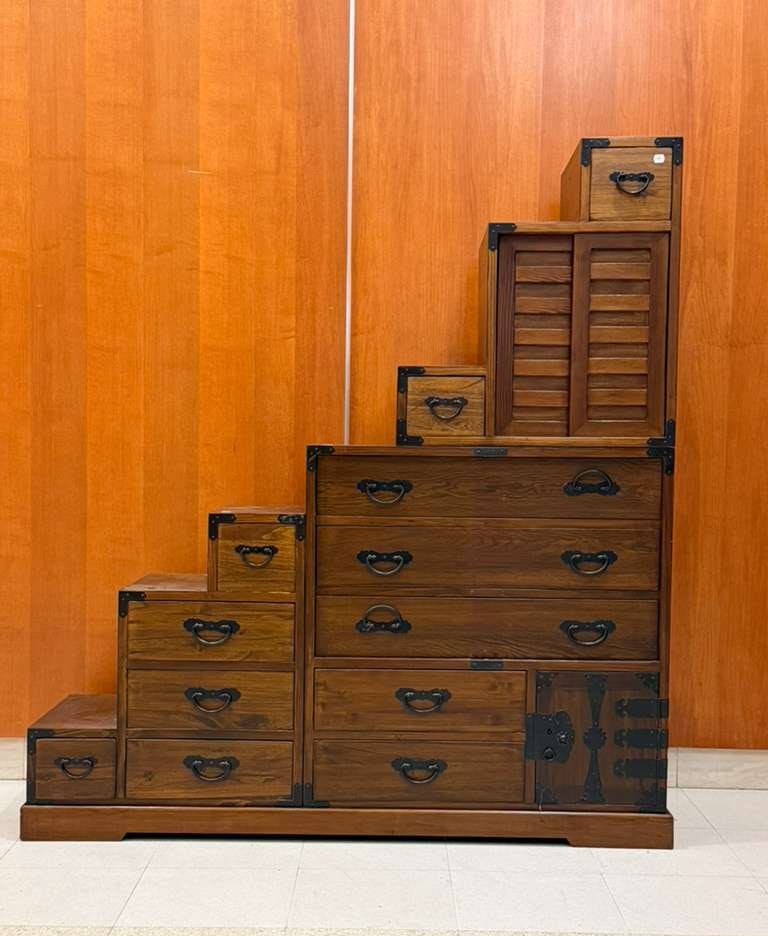 JAPANESE STEP-STYLE TANSU CABINET - H: 59 in. W: 55 in. D: 14 1/4 in.. (1 of 5)