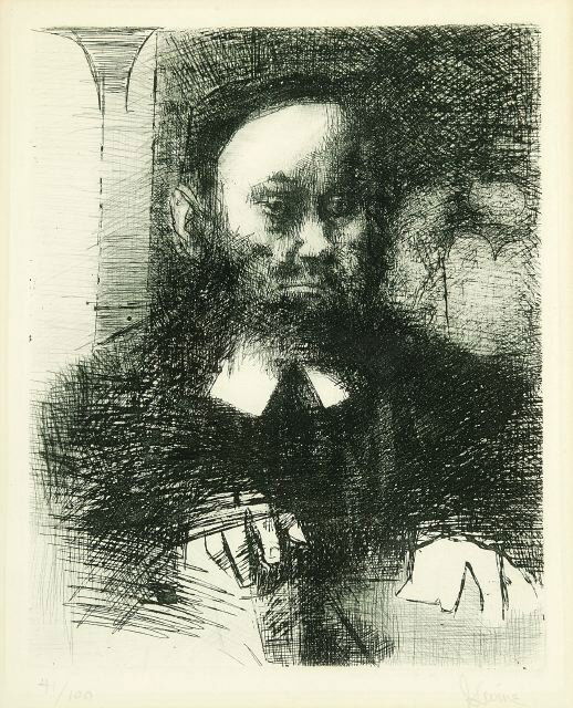 JACK LEVINE(American, b. 1915) ASHKENAZI: JACK LEVINE(American, b. 1915) ASHKENAZI II, 1964 signed J. Levine in pencil and numbered 41/100. Etching and aquatint on paper. Plate: 9 1/2 x 7 3/4 in.