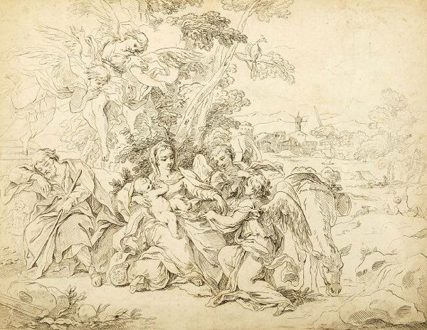 ATTRIBUTED TO FRANCESCO BARTOLOZZI (Italian, 1725: ATTRIBUTED TO FRANCESCO BARTOLOZZI (Italian, 1725-1815). THE MADONNA AND CHILD, signed Franc Bartolozzi", center right. Pen and ink - 10 in. x 12 3/4 in."
