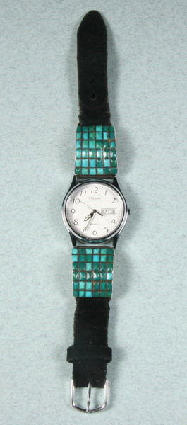NAVAJO TURQUOISE MOUNTED WRISTWATCH. By Pulsar.: NAVAJO TURQUOISE MOUNTED WRISTWATCH. By Pulsar.