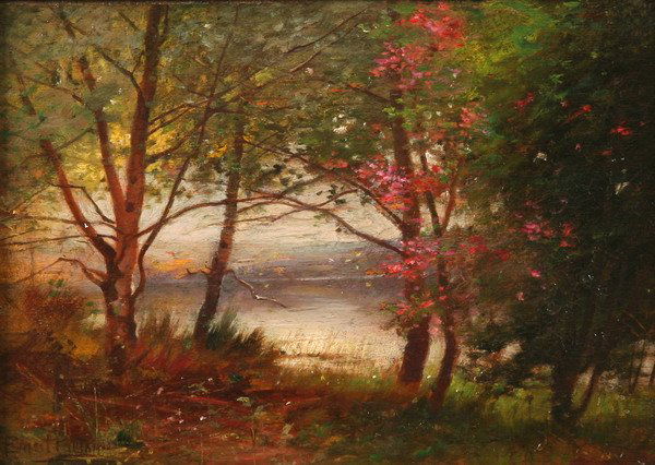 ERNEST PARTON (American, 1845-1933). SUMMER BLOSS: ERNEST PARTON (American, 1845-1933). SUMMER BLOSSOMS, signed lower left. Oil on panel - 9 3/4 in. x 14 in.