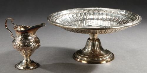 A GEORGE III SILVER CREAM JUG AND AN AMERICAN SILVER