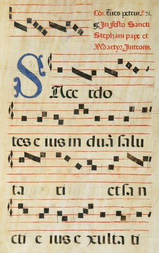 A HYMNAL SHEET ON VELLUM, - 22 1/2 x 16 1/2 in.