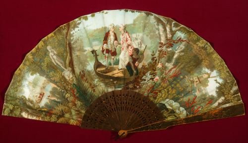 A FRENCH PAINTED FAN, circa 1910 - 13 in. high