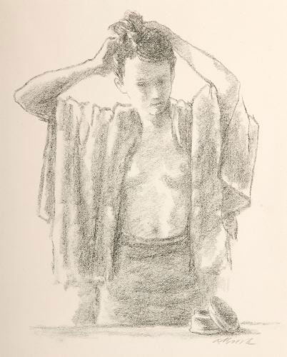 ALEXANDER BROOK (American, 1898-1980). GIRL FIXIN: ALEXANDER BROOK (American, 1898-1980). GIRL FIXING HER HAIR, Signed lower right. Pencil on paper - Sight: 9 in. x 7 1/4 in.