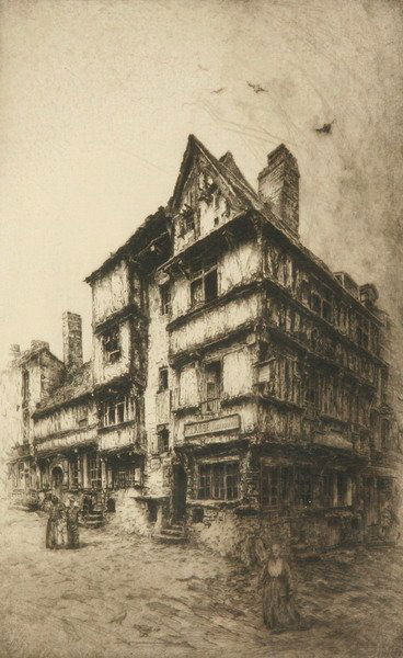 JOHN TAYLOR ARMS (American, 1887-1953). THE OLDEST: JOHN TAYLOR ARMS (American, 1887-1953). THE OLDEST SETTLER, signed, dated 1917, numbered 7/65 in pencil, lower margin. Etching - Plate: 15 1/4 in. x 9 1/2 in.