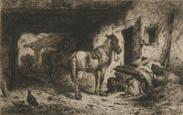 PETER MORAN (American, 1841-1914): PETER MORAN (American, 1841-1914)THE NOONDAY REST,, etching - Plate: 4 in. x 6 in.
