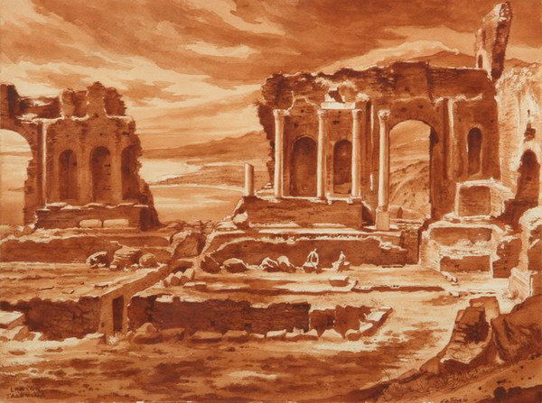 EDWARD LANING (American, 1906-1981). TAORMINA, SI: EDWARD LANING (American, 1906-1981). TAORMINA, SICILY, signed and titled lower left. Watercolor on paper - 15 in. x 20 in.