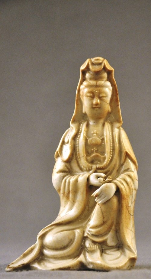 A Chinese Ming Dynasty possibly Sung Te Han Blanc de ch: A Chinese Ming Dynasty possibly Sung Te Han Blanc de chine figure of Guan Yin height 19 cm