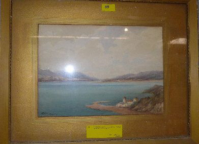 A C19th oil on paper of a mountainous river basin signe: A C19th oil on paper of a mountainous river basin signed Brioni F Fielding 1930 43cm x 54cm