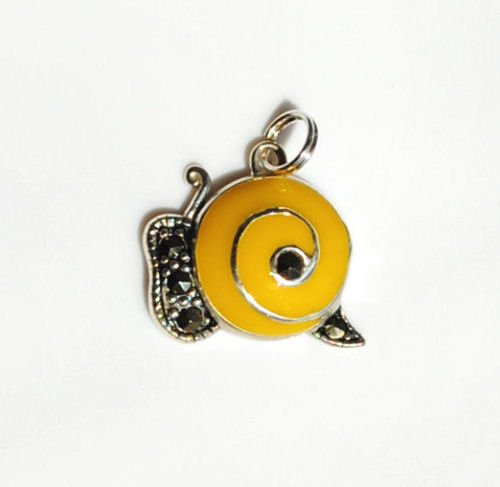 Yellow Enamel & Marcasite Snail Charm: 5/8" X 3/4"
